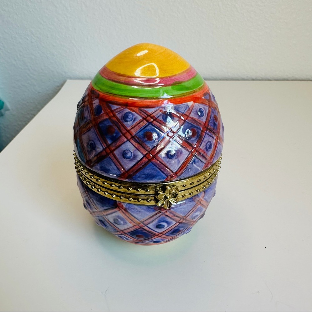 Purple Yellow Egg Trinket Box Easter‎